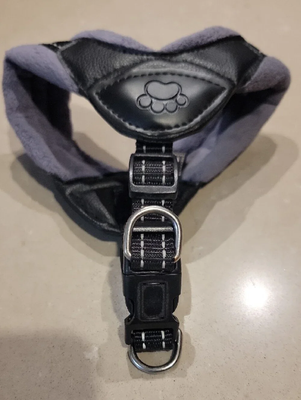 Dog Harness Plush/padded Grey with Black Sz S